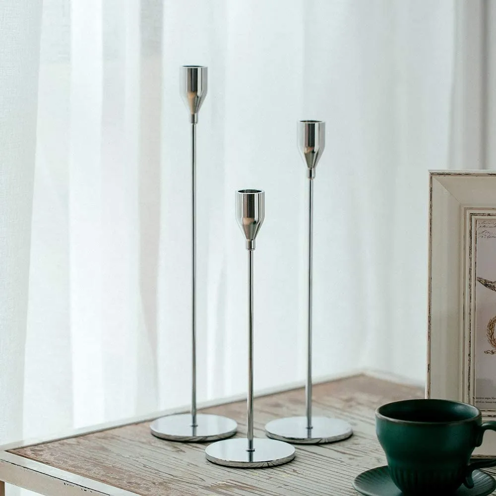 Trio of Silver Taper Candle Holder For Hire