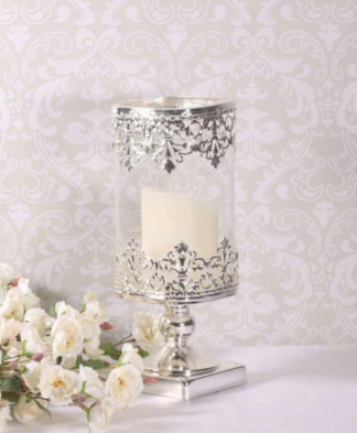 Glass Candle Hold Silver Stem 25cm