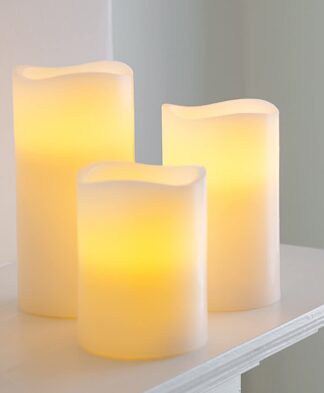 Trio Of Real Wax Pillar Battery Candle Hire