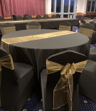 Black table cloths for hire