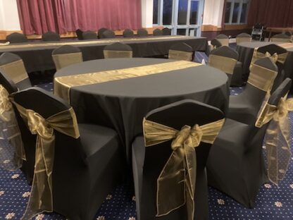 Black table cloths for hire