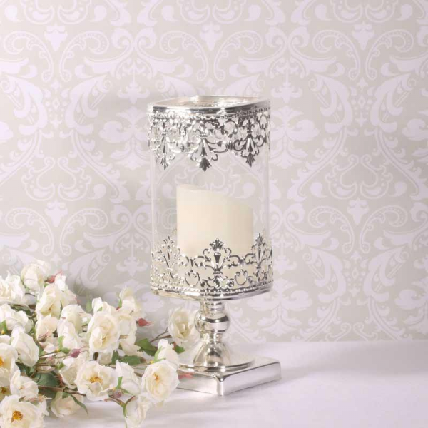 Glass Candle Hold Silver Stem 25cm