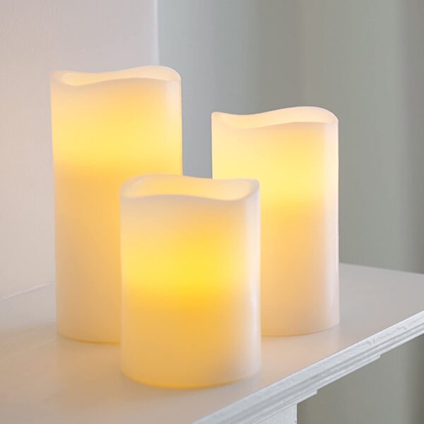 Trio Of Real Wax Pillar Battery Candle Hire